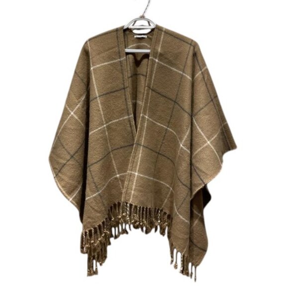 Abercrombie & Fitch brown plaid poncho OS - Picture 3 of 5